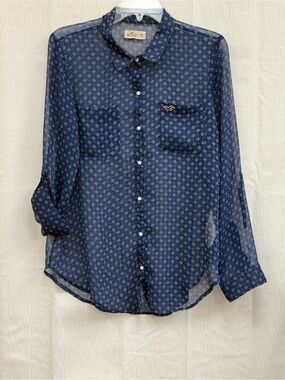 Hollister Blue Printed Long-Sleeve Button-Up Shirt